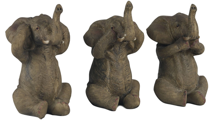 Set Of 3 Elephants - Speak, See & Hear No Evil